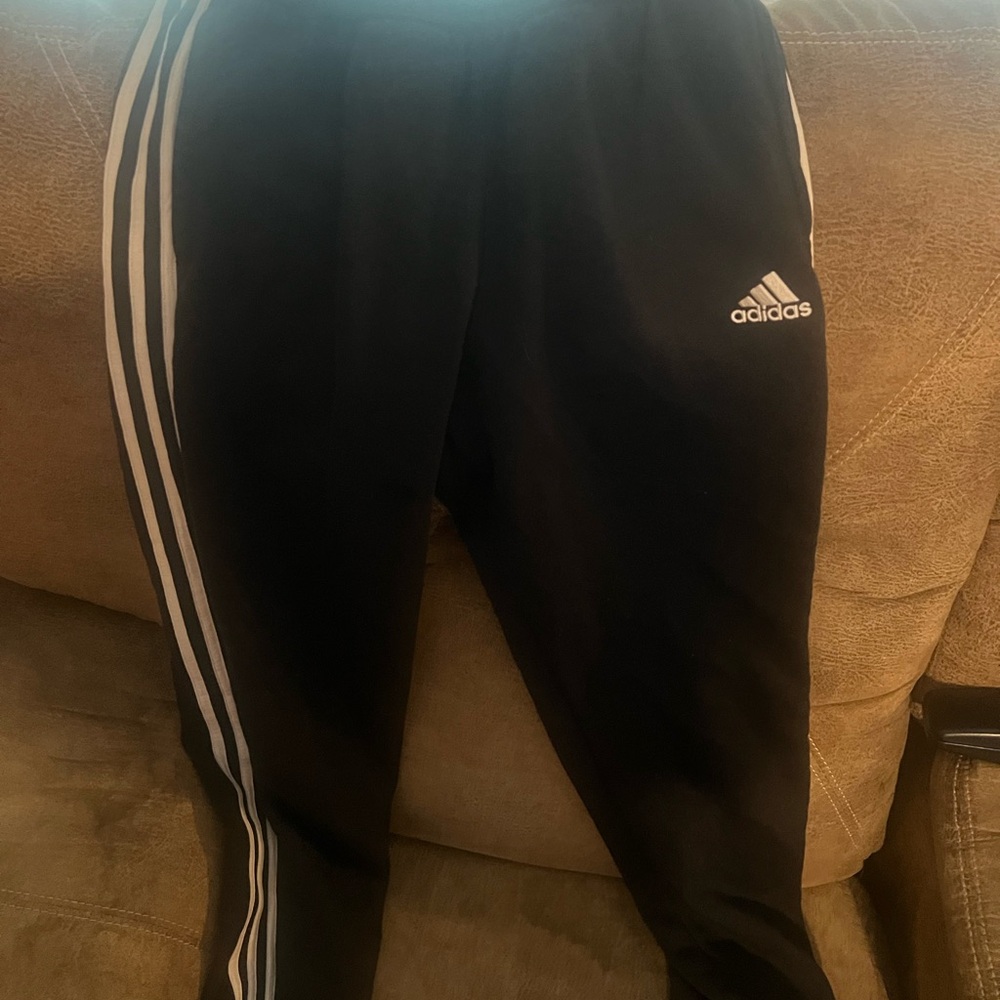 Adidas Kids Black Joggers with White Stripes